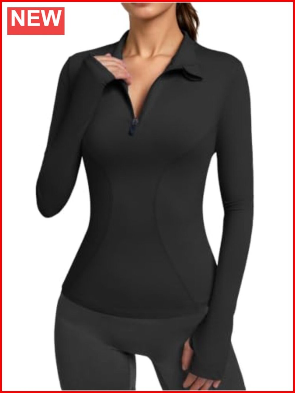 Womens Long Sleeve Workout Top with Thumb Holes Quarter Zip Slim Fit Athletic